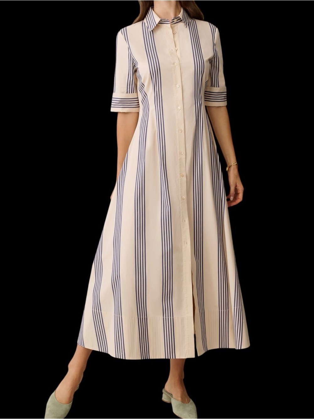 Few Moda o.p.t. Tallis Cotton Shirt Dress Cream Navy Stripe NWT